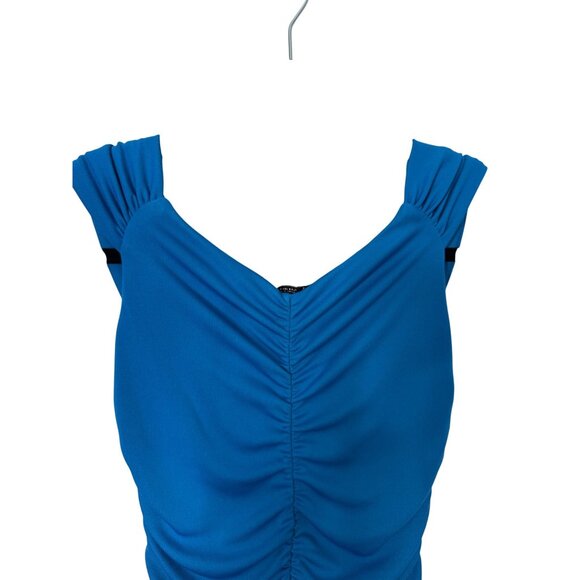 ZARA Ruched Small Royal Blue Sleeveless Dress Deep V-Neck - Picture 11 of 14